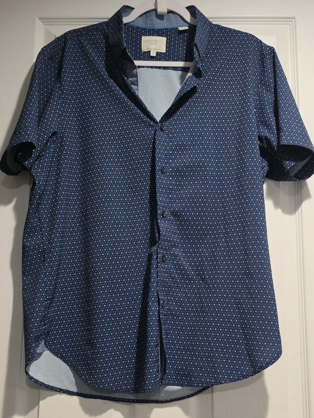 John Varvatos Navy Microdot Short Sleeve Button-Down
